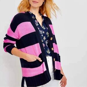 Striped Pink and Navy Blue Women's Sweater